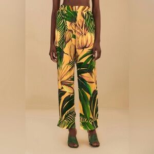 NWT FARM Rio Yellow and Green Tropical Wide-Leg Pants